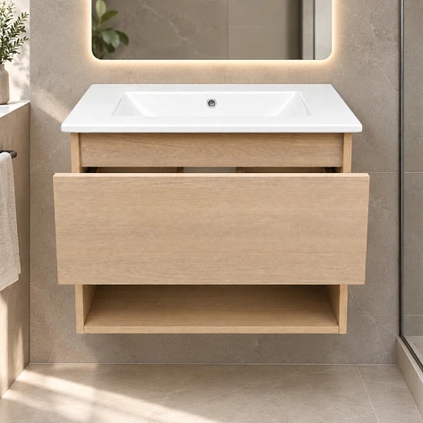 Mueble Vanitorio Austin Beis Natural con Cajón y Repisa 60x47x52 cm (Incluye Cubierta de Loza) 3