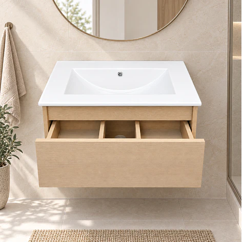 Mueble Vanitorio Austin Beis Natural con Cajón y Repisa 60x47x52 cm (Incluye Cubierta de Loza) 4