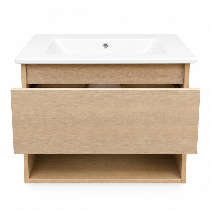 Mueble Vanitorio Austin Beis Natural con Cajón y Repisa 60x47x52 cm (Incluye Cubierta de Loza) 7