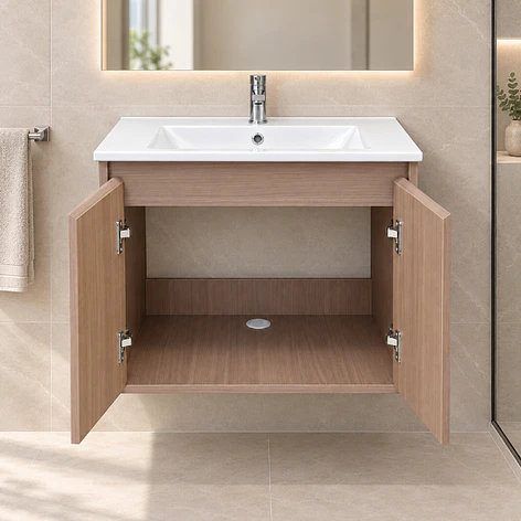 Mueble Vanitorio Austin Nogal Oscuro con 2 Puertas 60x47x52 cm (Incluye Cubierta de Loza) 4