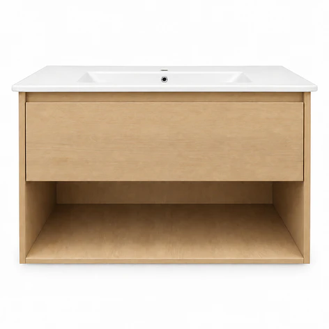 Mueble Vanitorio Austin Beis Natural con Cajón y Repisa 80x47x52 cm (Incluye Cubierta de Loza) 2