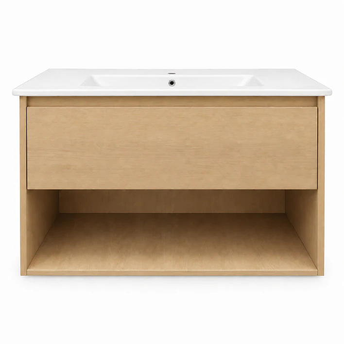 Mueble Vanitorio Austin Beis Natural con Cajón y Repisa 80x47x52 cm (Incluye Cubierta de Loza) 2