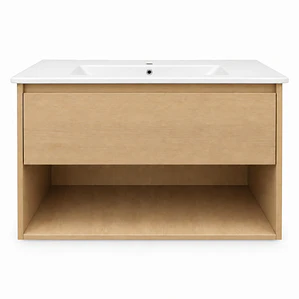Mueble Vanitorio Austin Beis Natural con Cajón y Repisa 80x47x52 cm (Incluye Cubierta de Loza)