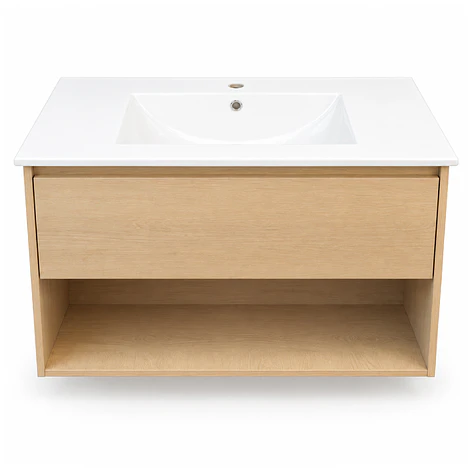 Mueble Vanitorio Austin Beis Natural con Cajón y Repisa 80x47x52 cm (Incluye Cubierta de Loza) 6