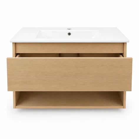 Mueble Vanitorio Austin Beis Natural con Cajón y Repisa 80x47x52 cm (Incluye Cubierta de Loza) 7