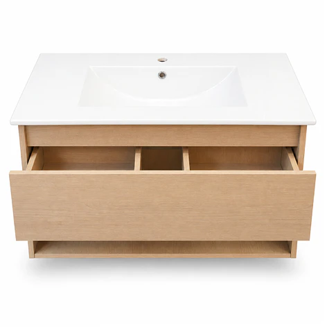 Mueble Vanitorio Austin Beis Natural con Cajón y Repisa 80x47x52 cm (Incluye Cubierta de Loza) 8