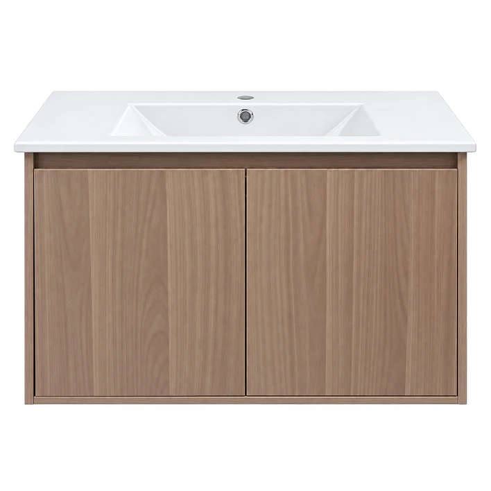 Mueble Vanitorio Austin Nogal Oscuro con 2 Puertas 80x47x52 cm (Incluye Cubierta de Loza) 2