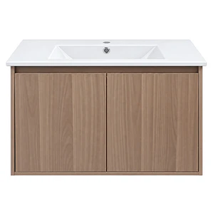 Mueble Vanitorio Austin Nogal Oscuro con 2 Puertas 80x47x52 cm (Incluye Cubierta de Loza)