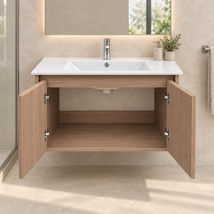 Mueble Vanitorio Austin Nogal Oscuro con 2 Puertas 80x47x52 cm (Incluye Cubierta de Loza) 3