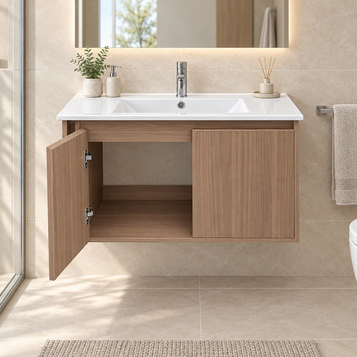 Mueble Vanitorio Austin Nogal Oscuro con 2 Puertas 80x47x52 cm (Incluye Cubierta de Loza) 5