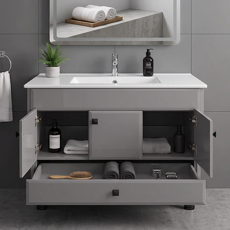 Mueble Vanitorio Bellmont Gris con Cubierta 100x47x80 cm (Incluye Cubierta de Loza) 2