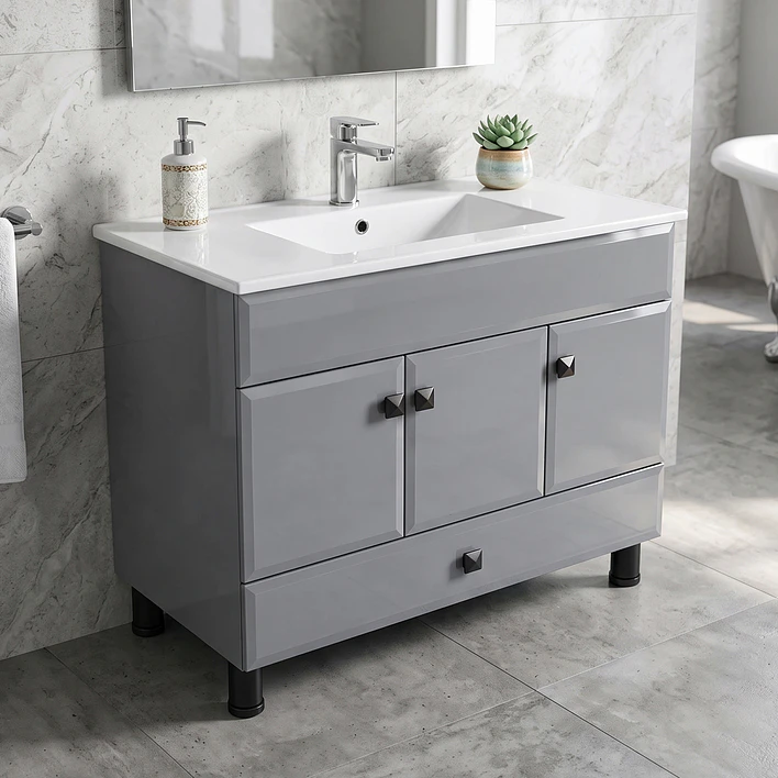 Mueble Vanitorio Bellmont Gris con Cubierta 100x47x80 cm (Incluye Cubierta de Loza) 3