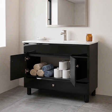Mueble Vanitorio Bellmont Negro con Cubierta 100x47x80 cm (Incluye Cubierta de Loza) 5