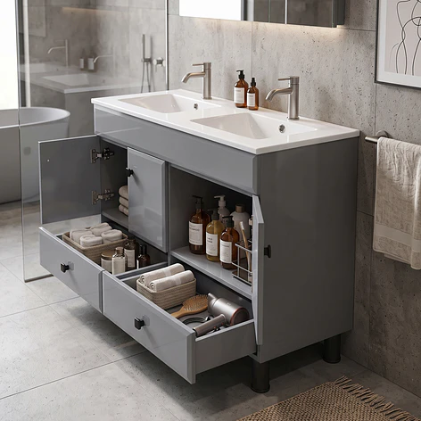 Mueble Vanitorio Doble Bellmont Gris con Cubierta 120x47x80 cm (Incluye Cubierta de Loza) 4