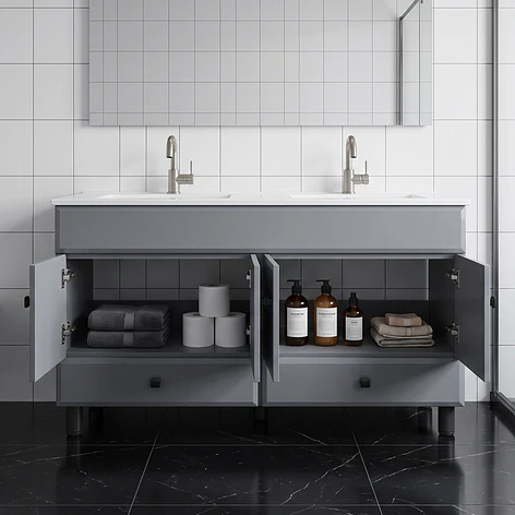 Mueble Vanitorio Doble Bellmont Gris con Cubierta 120x47x80 cm (Incluye Cubierta de Loza) 3