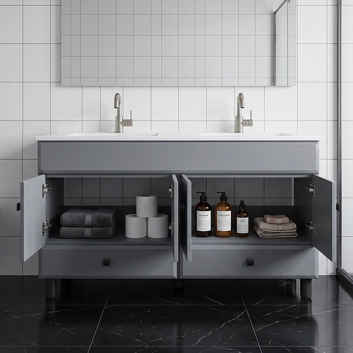 Mueble Vanitorio Doble Bellmont Gris con Cubierta 120x47x80 cm (Incluye Cubierta de Loza) 3