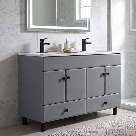 Mueble Vanitorio Doble Bellmont Gris con Cubierta 120x47x80 cm (Incluye Cubierta de Loza) 2