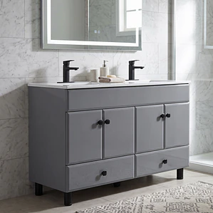Mueble Vanitorio Doble Bellmont Gris con Cubierta 120x47x80 cm (Incluye Cubierta de Loza)