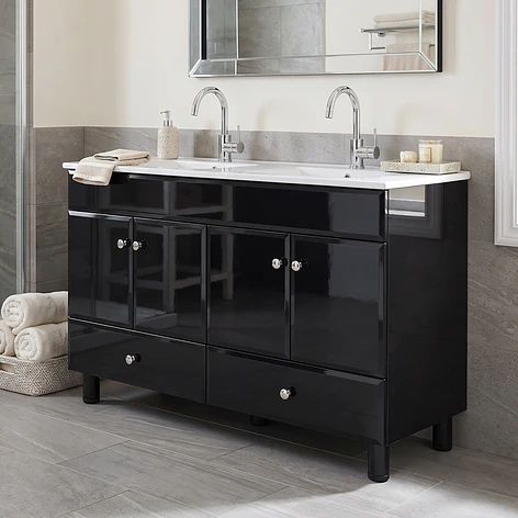Mueble Vanitorio Doble Bellmont Negro con Cubierta 120x47x80 cm (Incluye Cubierta de Loza) 2