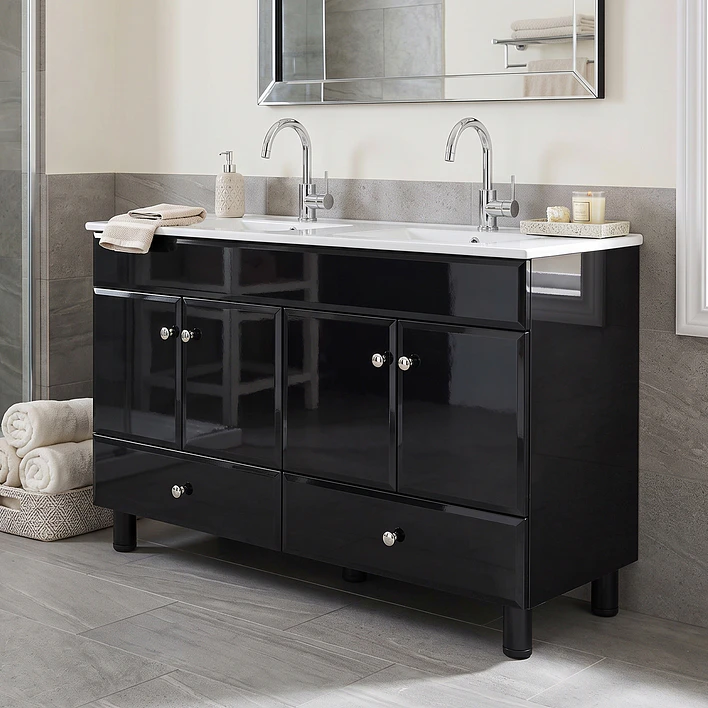 Mueble Vanitorio Doble Bellmont Negro con Cubierta 120x47x80 cm (Incluye Cubierta de Loza) 2