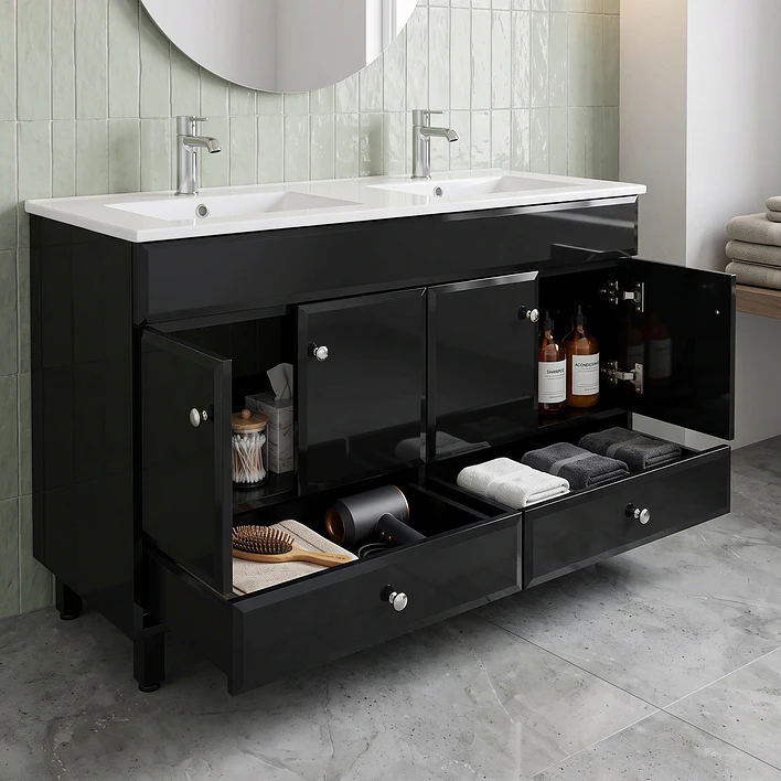 Mueble Vanitorio Doble Bellmont Negro con Cubierta 120x47x80 cm (Incluye Cubierta de Loza) 4