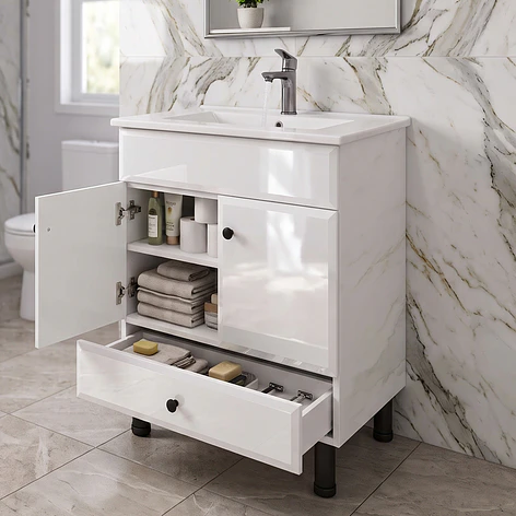 Mueble Vanitorio Bellmont Blanco con Cubierta 60x47x80 cm (Incluye Cubierta de Loza) 4