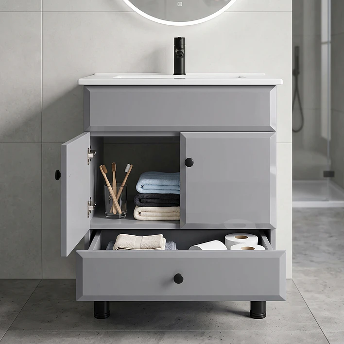 Mueble Vanitorio Bellmont Gris con Cubierta 60x47x80 cm (Incluye Cubierta de Loza) 2