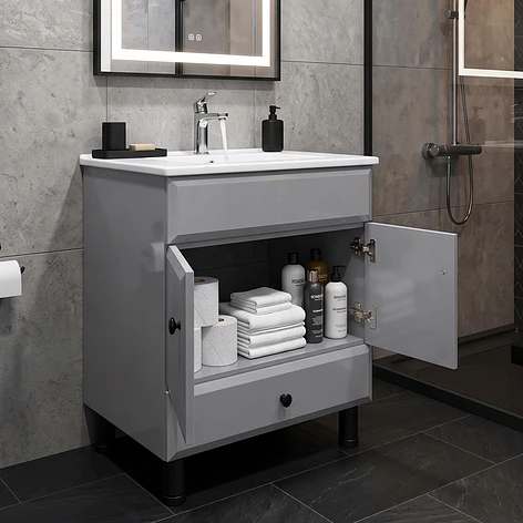 Mueble Vanitorio Bellmont Gris con Cubierta 60x47x80 cm (Incluye Cubierta de Loza) 3