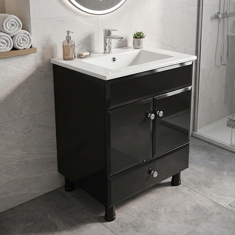 Mueble Vanitorio Bellmont Negro con Cubierta 60x47x80 cm (Incluye Cubierta de Loza) 2