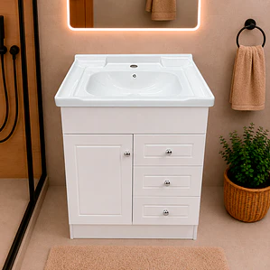 Mueble Vanitorio JK Blanco 70x47x80 cm (Incluye Cubierta de Loza Relieve 856)