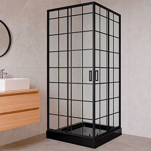 Shower Door Joytek Recto Cuadros Negros 80x80x198cm (Incluye Receptáculo)