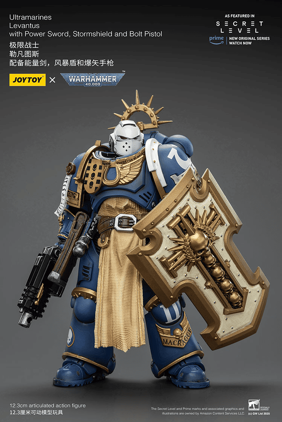 Ultramarines Levantus con Espada de Energía, Escudo de Tormenta y Pistola Bólter 2