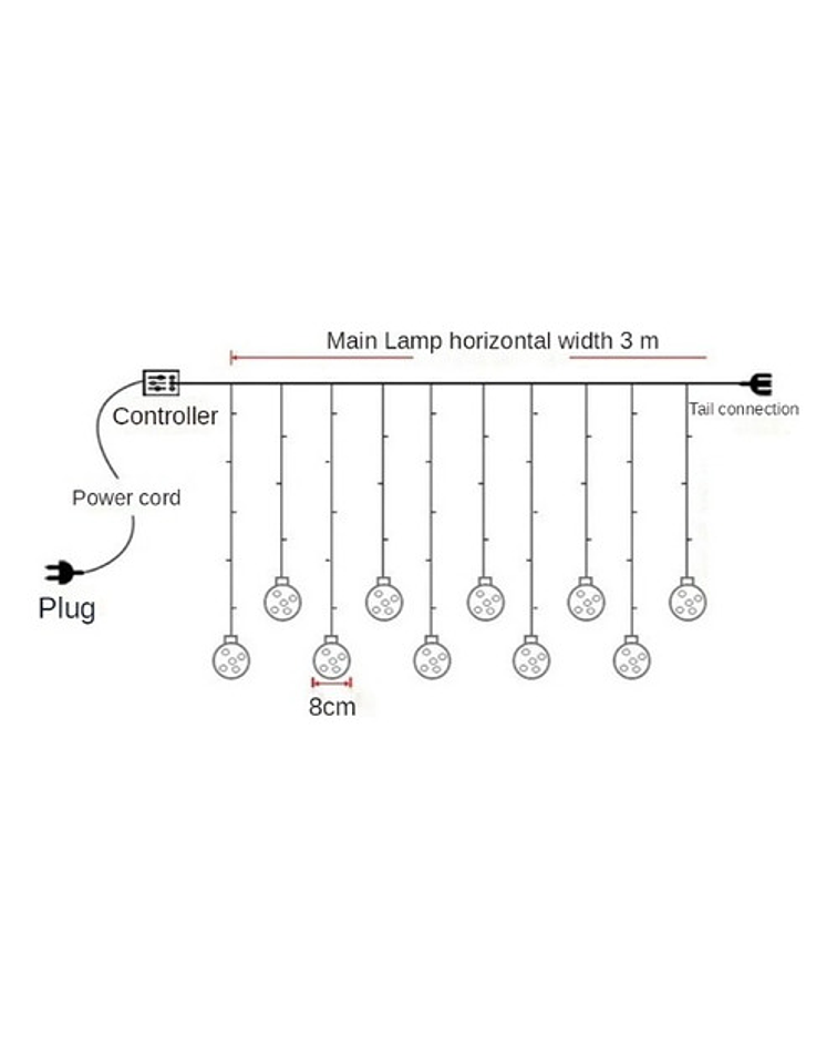 Cortina Esfera Luces Led Multicolor Navidad 0162/ Jp Ideas