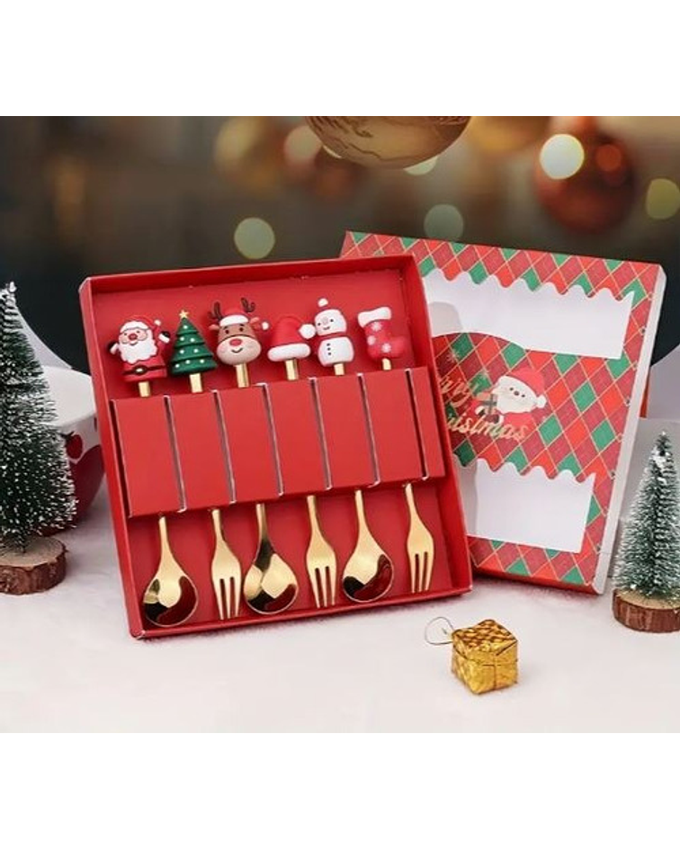 Juego 12 Piezas Cucharas Y Tenedores Gold Navidad / Jp Ideas