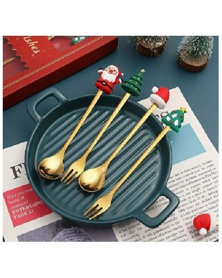 Juego 12 Piezas Cucharas Y Tenedores Gold Navidad / Jp Ideas