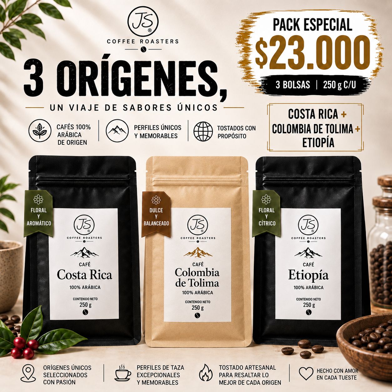 Pack 3 Cafés 250 grs