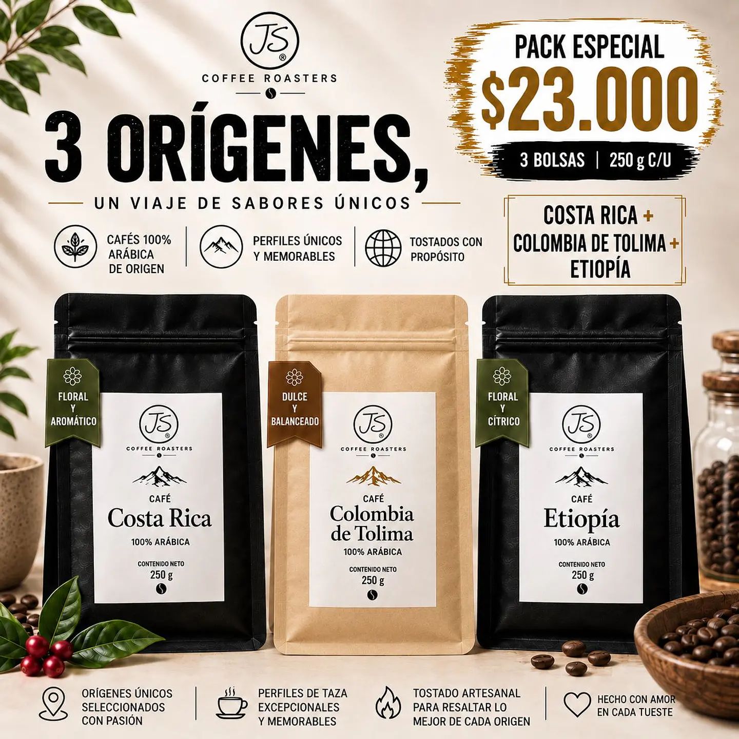 Pack 3 Cafés 250 grs 1