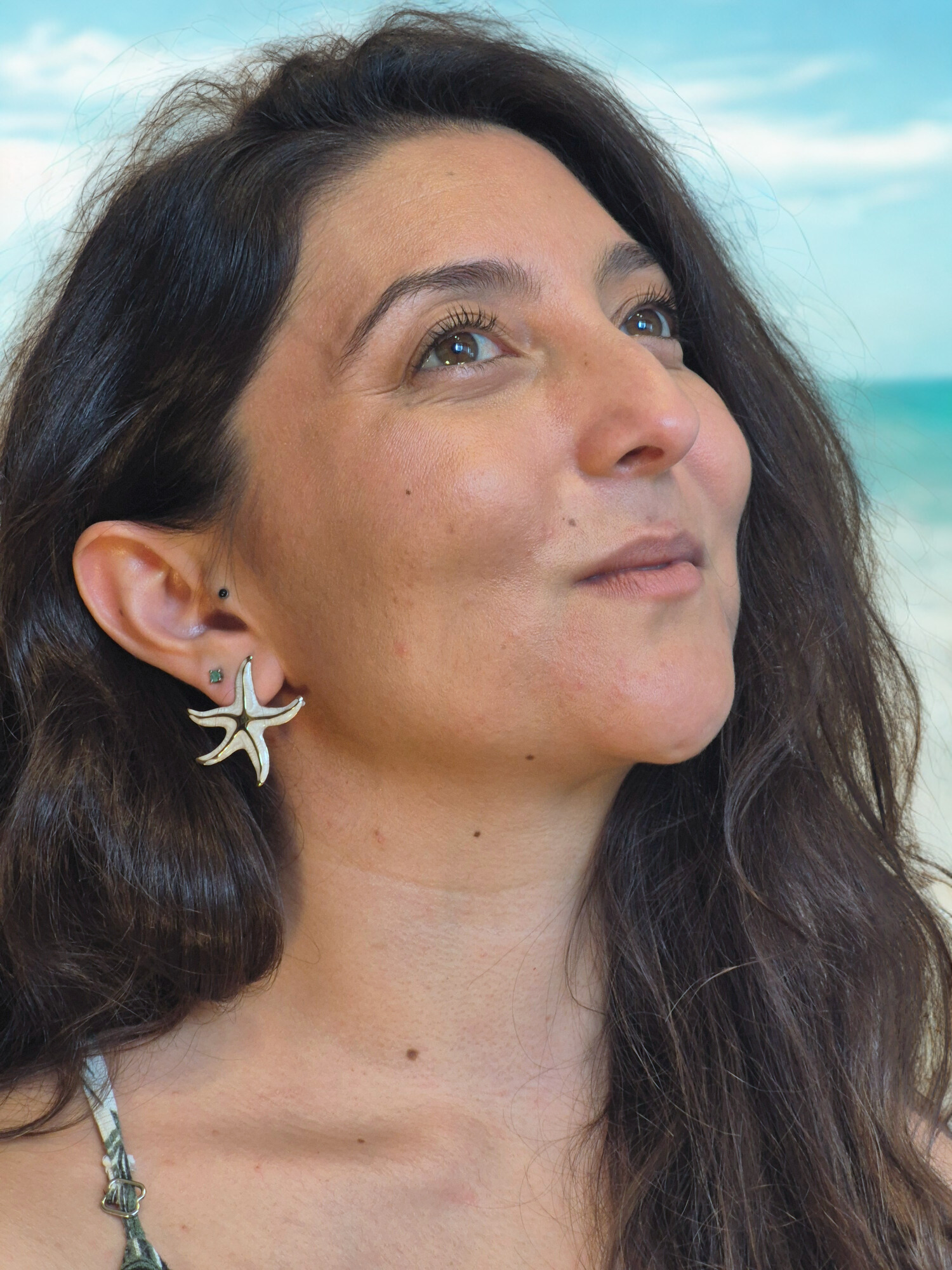 Aros estrella de mar oro y nacar 2