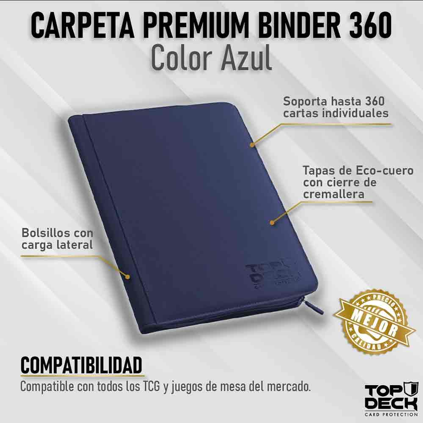 Carpetas Blinder Eco Cuero con Cierre 360 Espacios Azul 1