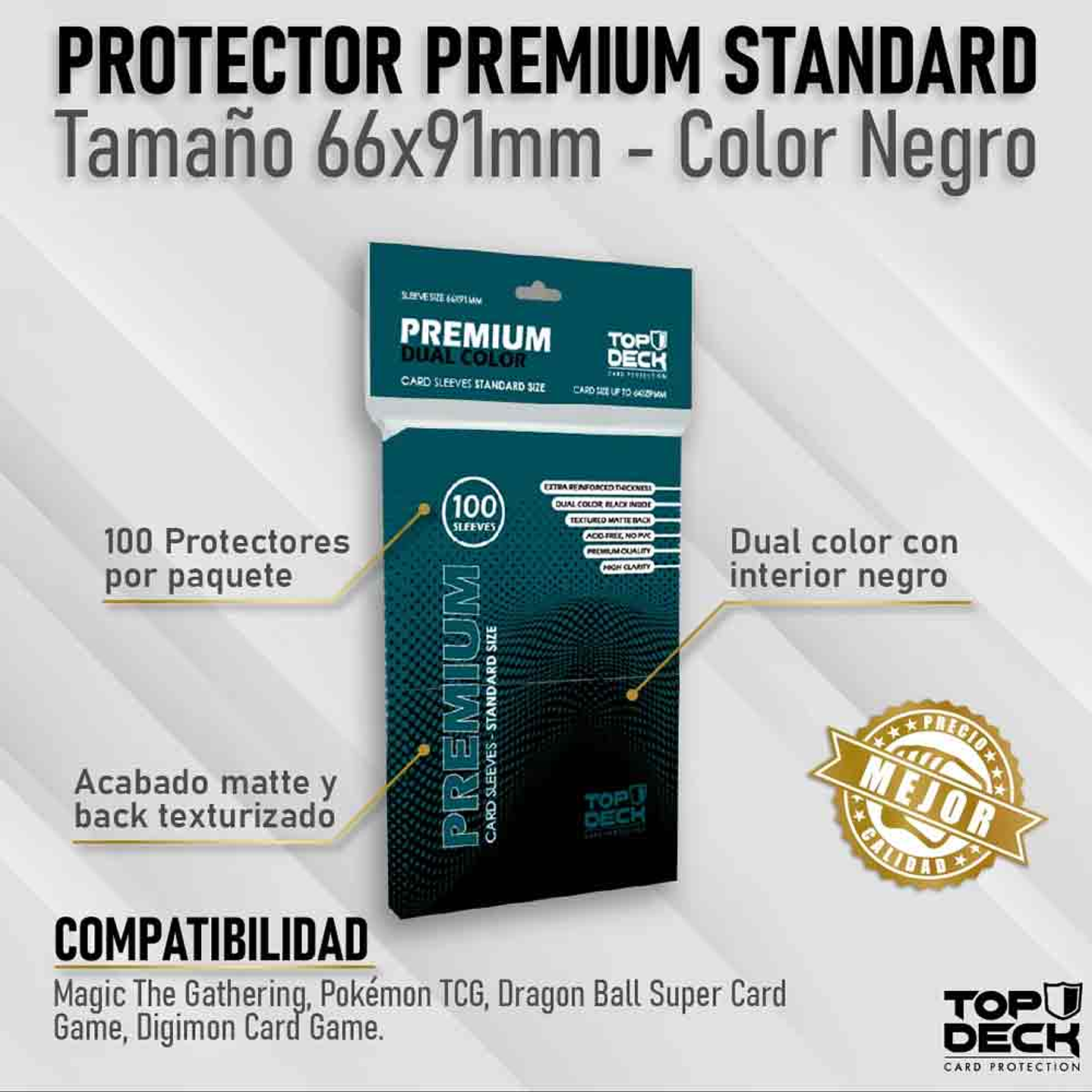 Protector Premium Dual Standard Negro 66x91mm 100 Unidades