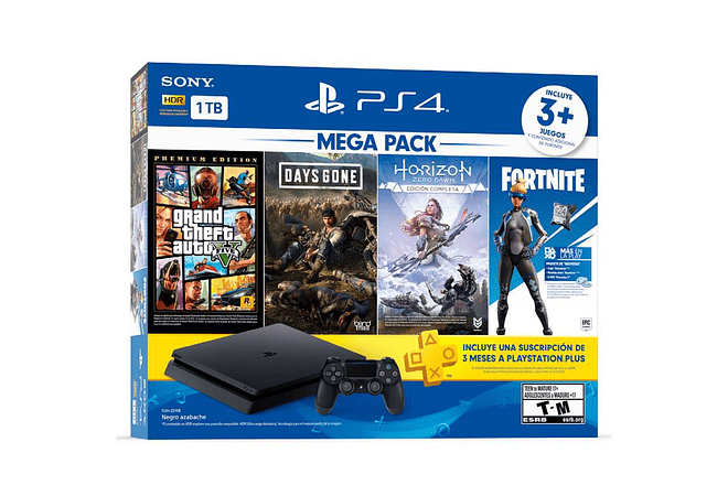 PS4 Slim Mega Pack 1TB Bundle 3 juegos+ membresía Plus 3 meses