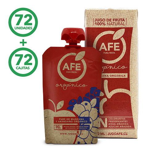 ORGÁNICO: 72 Cajitas Manzana + 72 Puré Manzana y Arándano