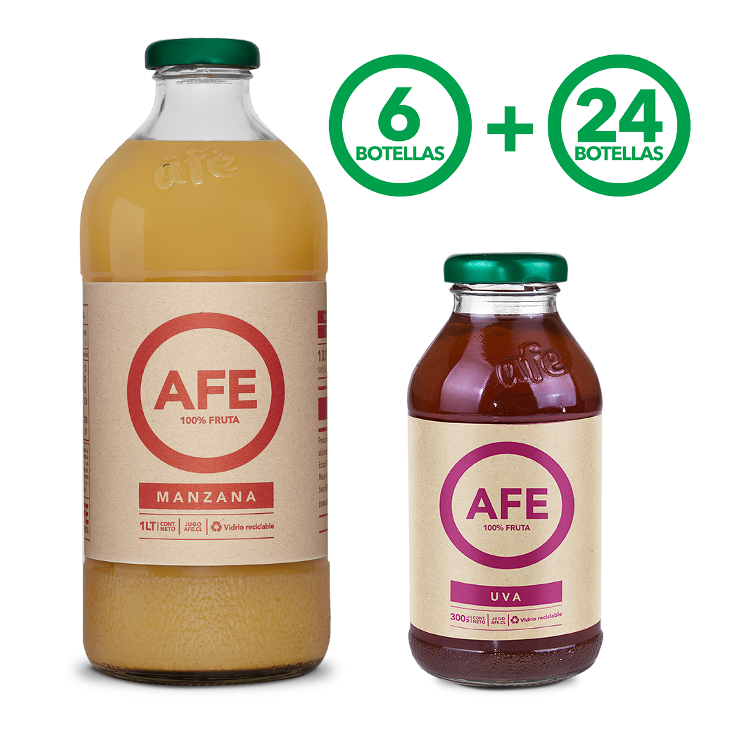 6 BOTELLAS AFE 1 L MANZANA ROJA + 24 BOTELLAS AFE 300 ML UVA 1