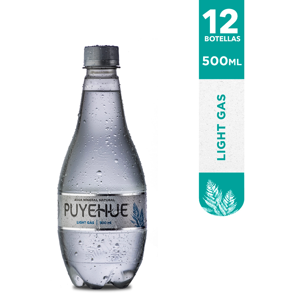 Agua Mineral Light Gas Puyehue: 12 botellas 500ml 1