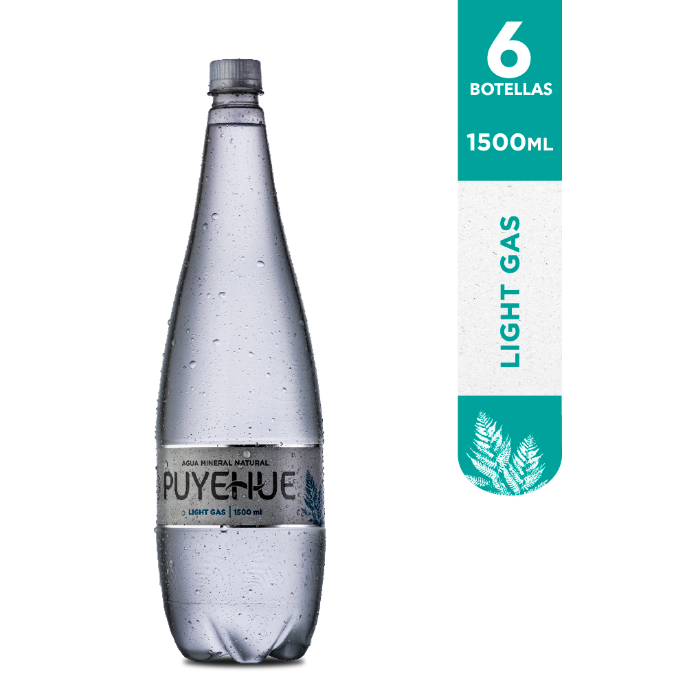 AGUA MINERAL LIGHT CON GAS PUYEHUE 6 UNIDS 1500 ML - PET