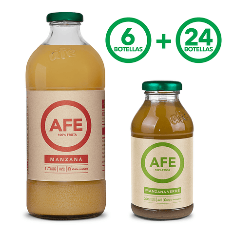 6 BOTELLAS AFE 1 L MANZANA ROJA + 24 BOTELLAS AFE 300 ML MANZANA VERDE