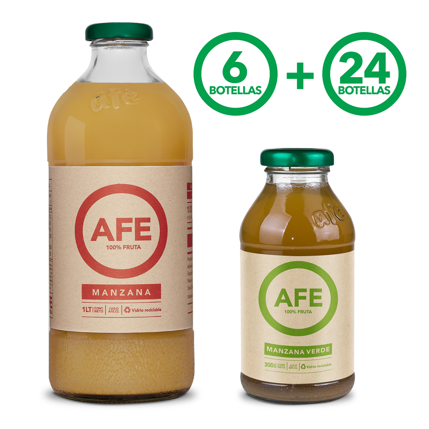 6 BOTELLAS AFE 1 L MANZANA ROJA + 24 BOTELLAS AFE 300 ML MANZANA VERDE 1