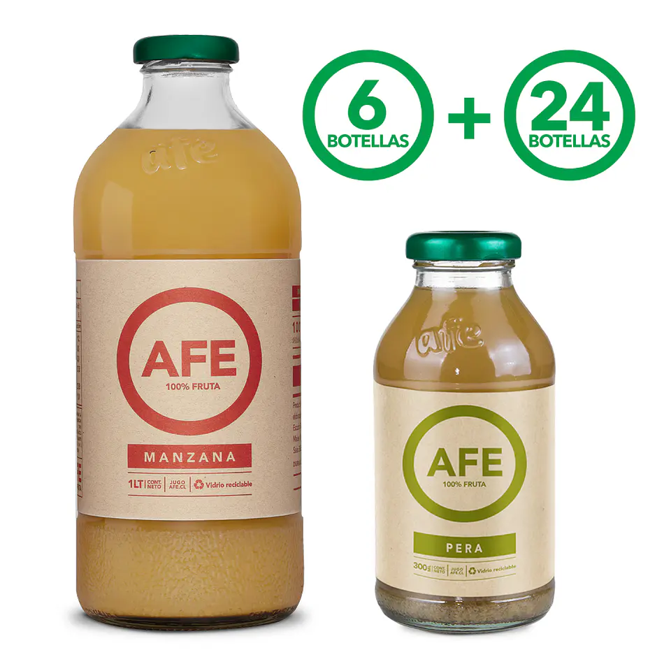 6 BOTELLAS AFE 1 L MANZANA ROJA + 24 BOTELLAS AFE 300 ML PERA 1