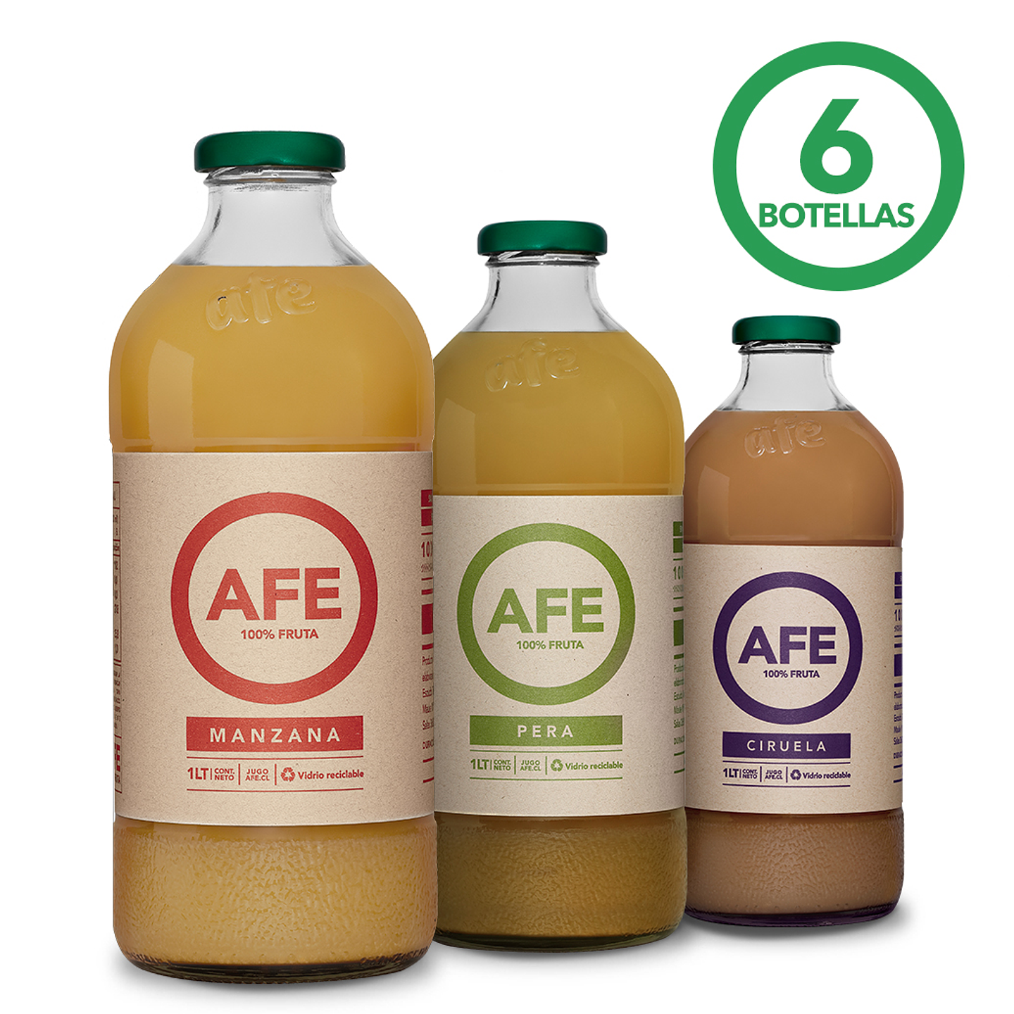 PACK DE 6 BOTELLAS JUGO AFE - SURTIDO MANZANA ROJA, PERA Y CIRUELA 1