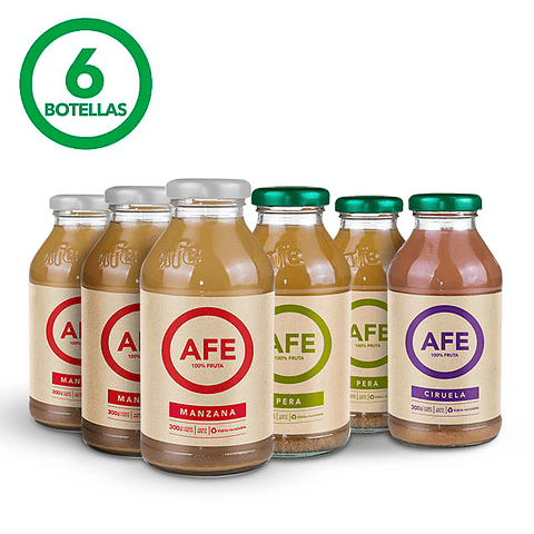 PACK DE 6 BOTELLAS JUGO AFE 300 CC -  SURTIDO: MANZANA ROJA, PERA Y CIRUELA